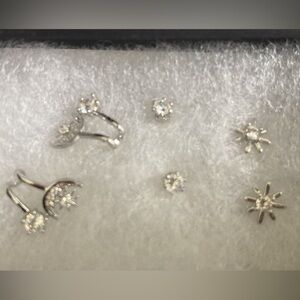 Antian Accessories™ Silver Zirconia Moon & Star Earrings Set